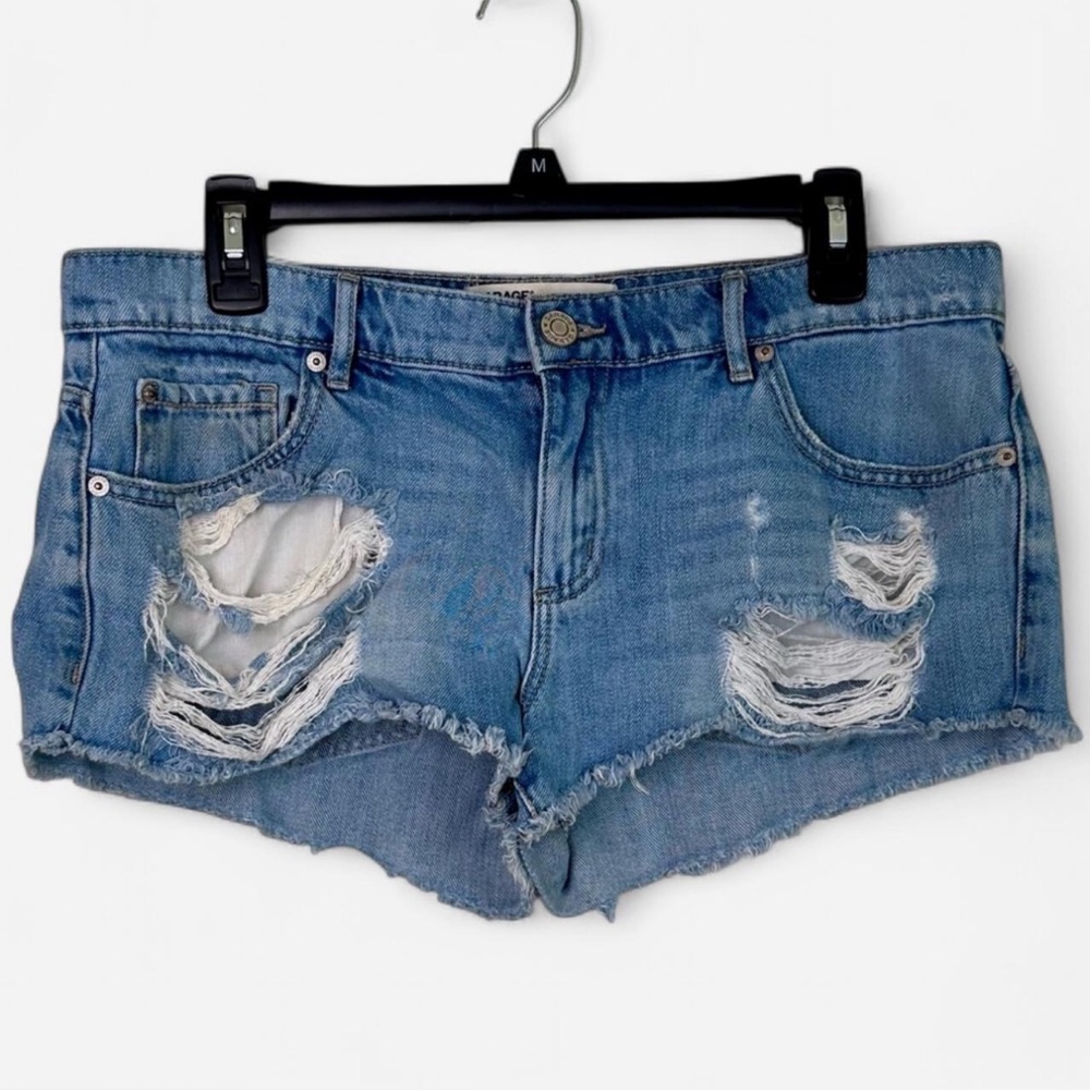 Garage Women’s Distressed Jean Shorts - Size 9 - Blue Cutoff Raw Hem Ripped